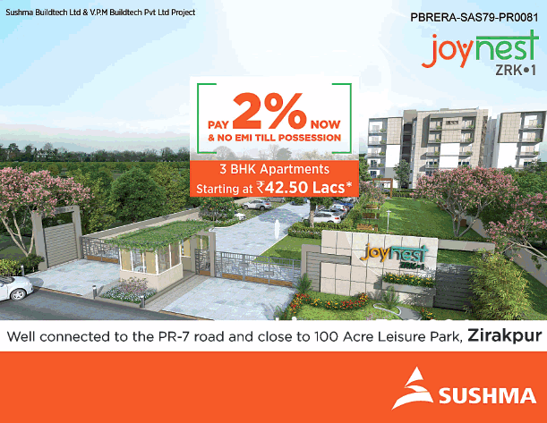 Pay 20% now and no EMI till possession at Sushma Joynest ZRK 1 in Chandigarh